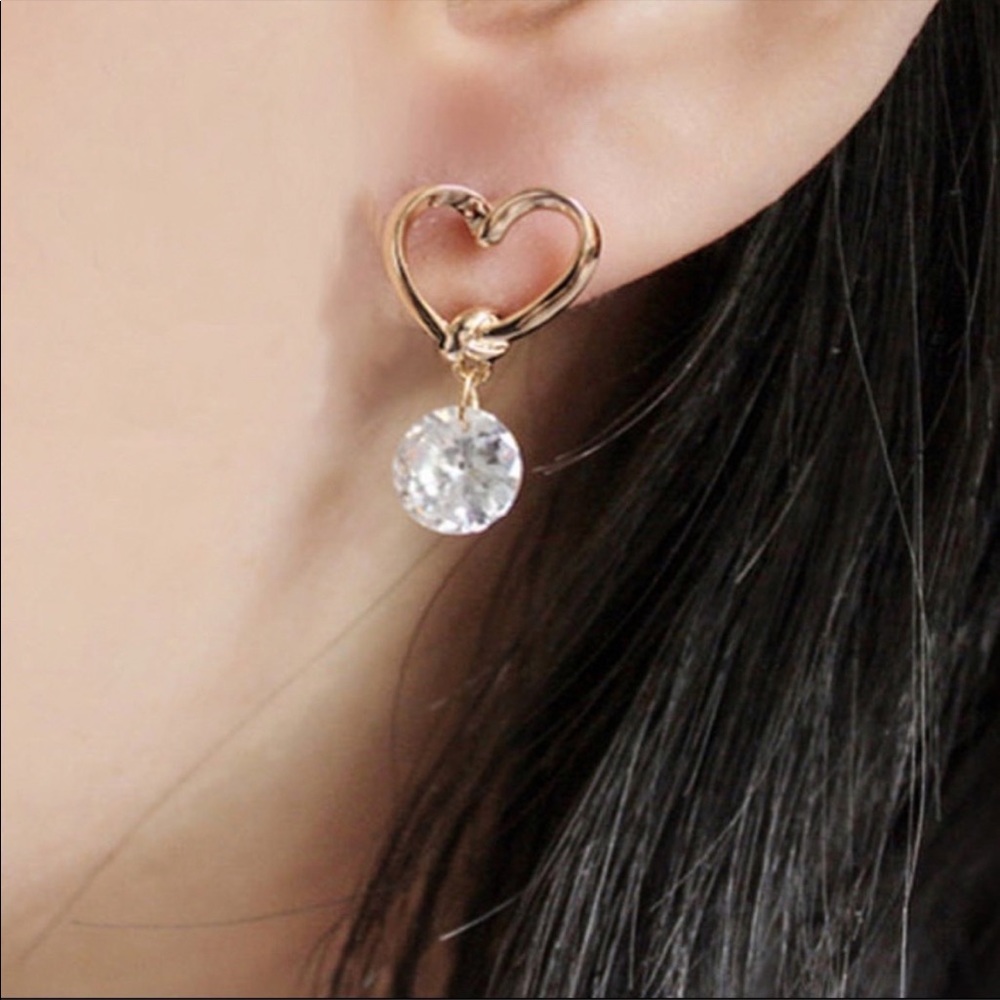 Gold Heart Earrings with Crystals NEW - Picture 5 of 14